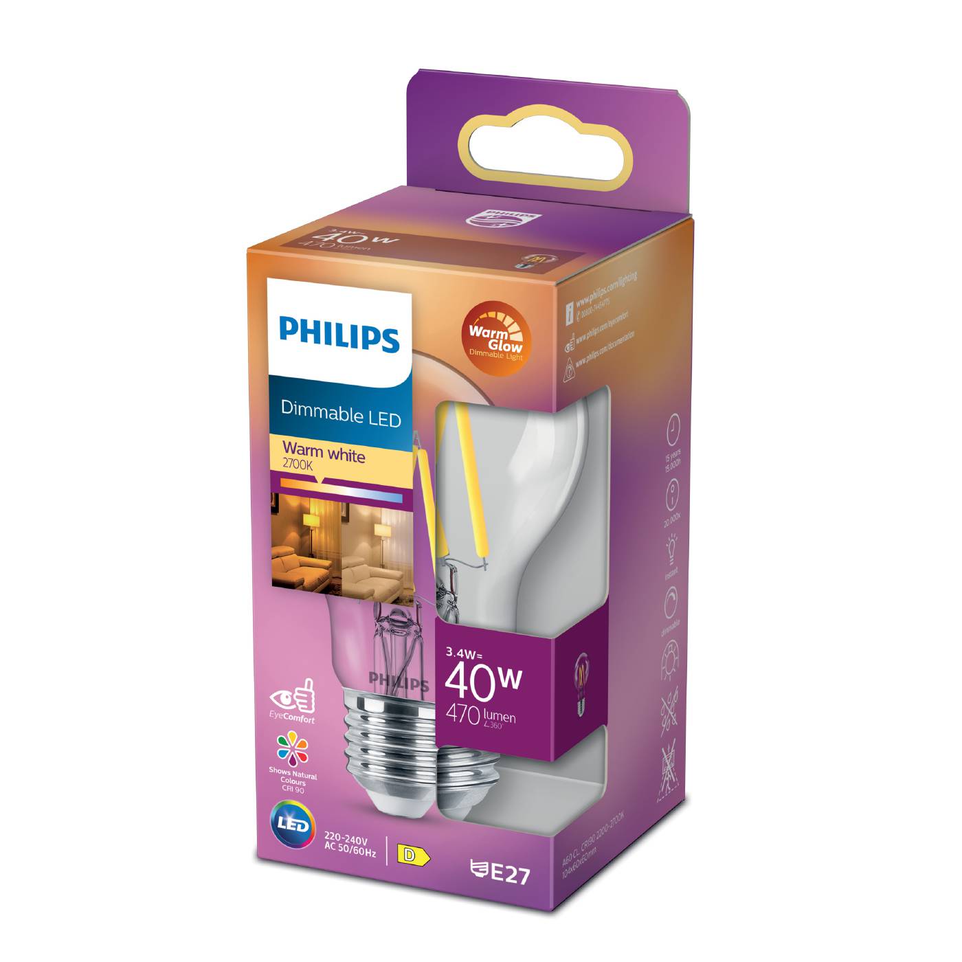 LED Classic pære E27 dæmpbar Philips
