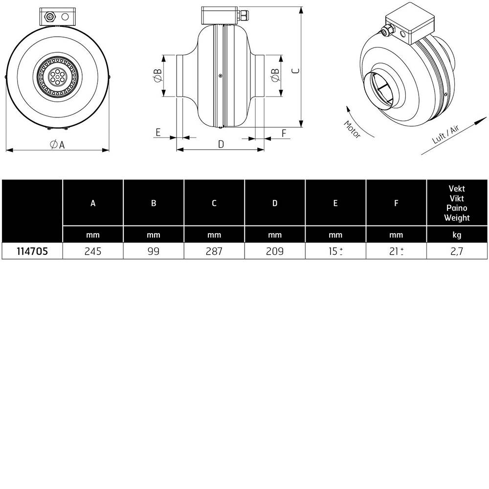 Kanavatuuletin RS 100L AC Flexit