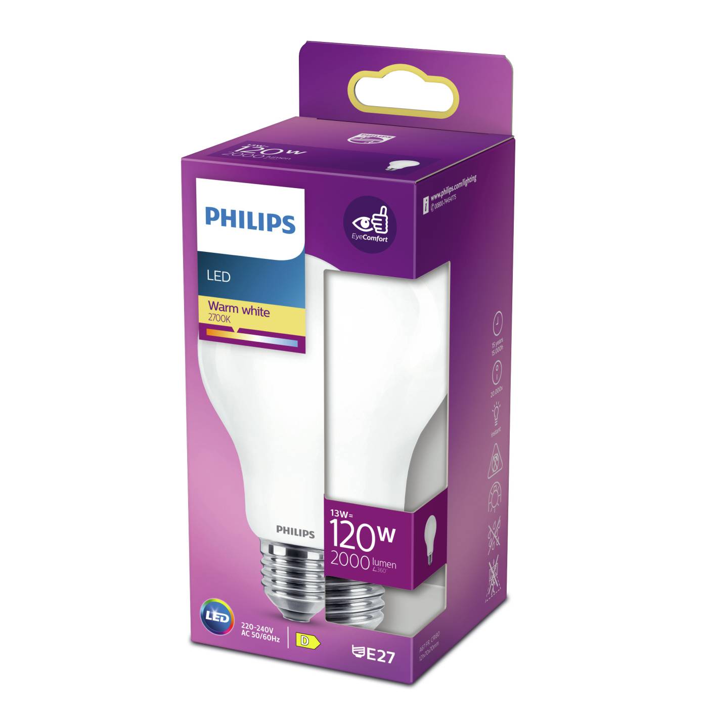 LED Classic pære E27 frostet Philips