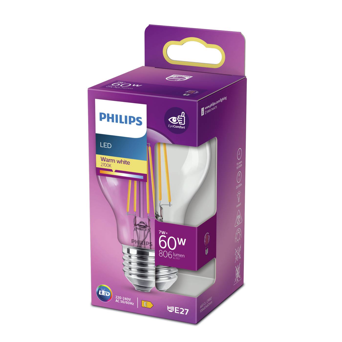 LED Classic pære E27 klar Philips