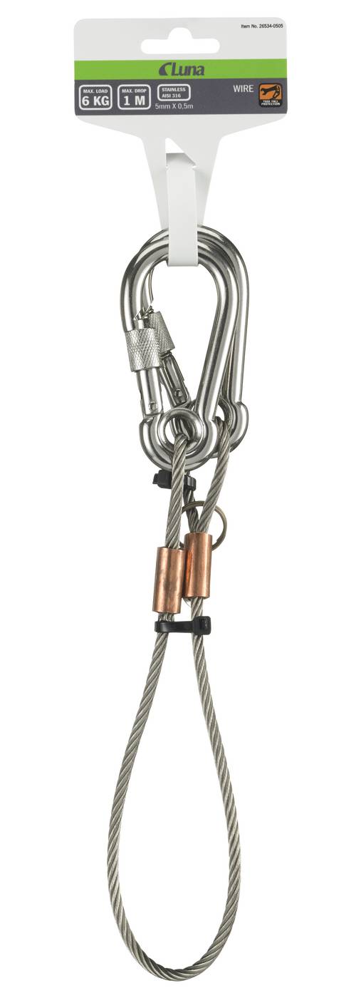 Wire 500, 1000, 1500 mm with loop and snap hook