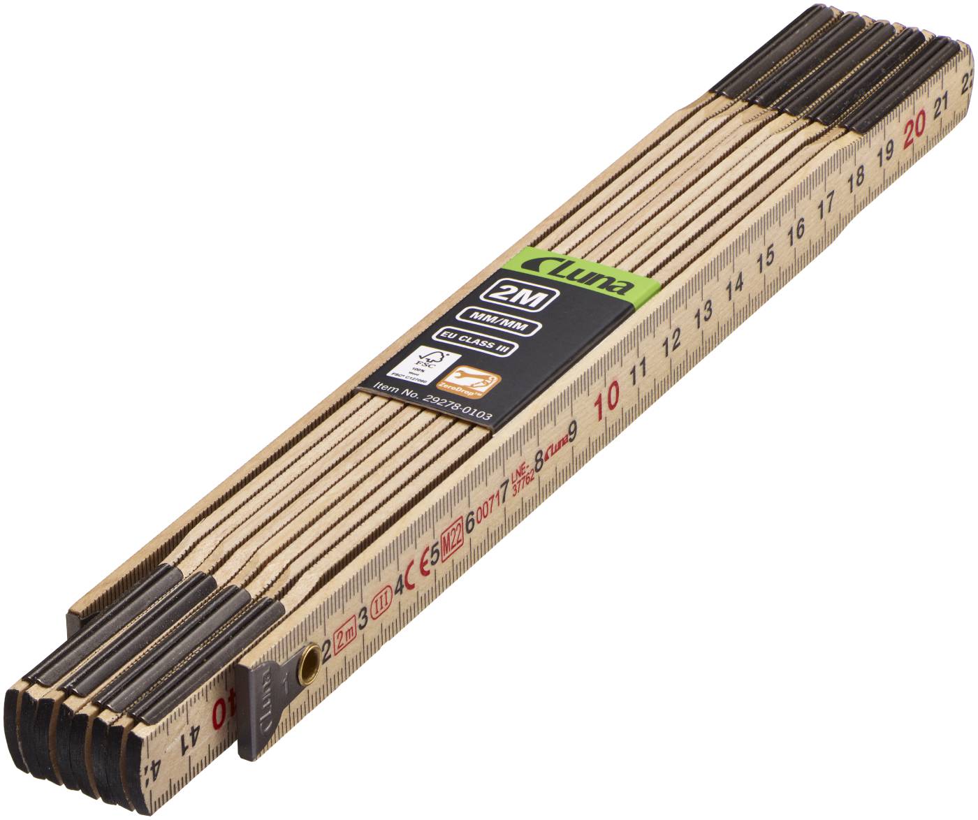 Metre rule mm wood 2m Luna