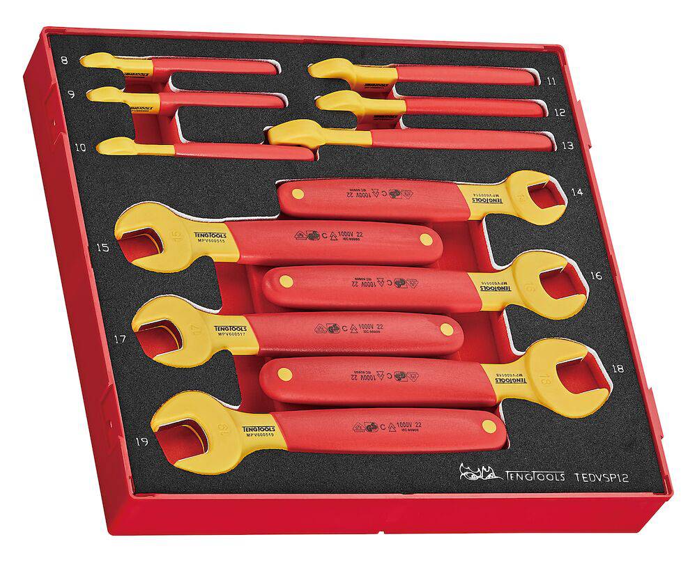 12 piece Set of spanners for 1000 volt. Teng Tools TEDVSP12