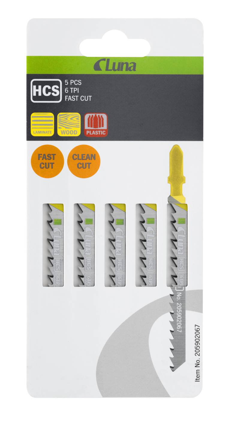 HCS jigsaw blades for wood and plastic, with ground teeth and tapered back