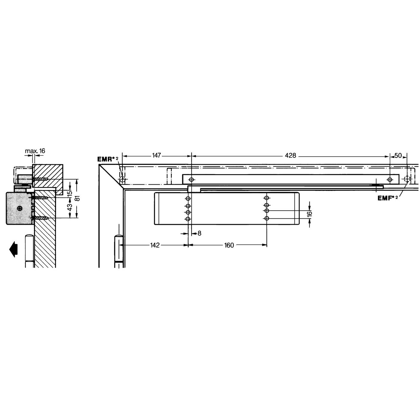 Cam action door closer system Dorma TS93