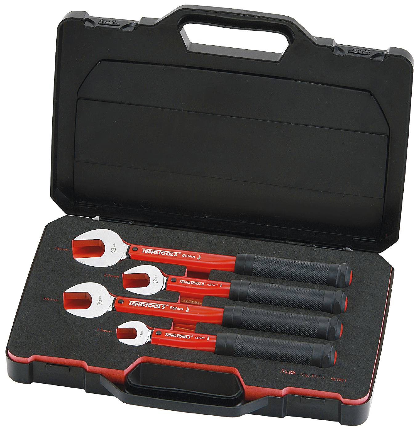 Momenttiavainsarja esiasetetulla momentilla ja avainpäällä Teng Tools ACD01