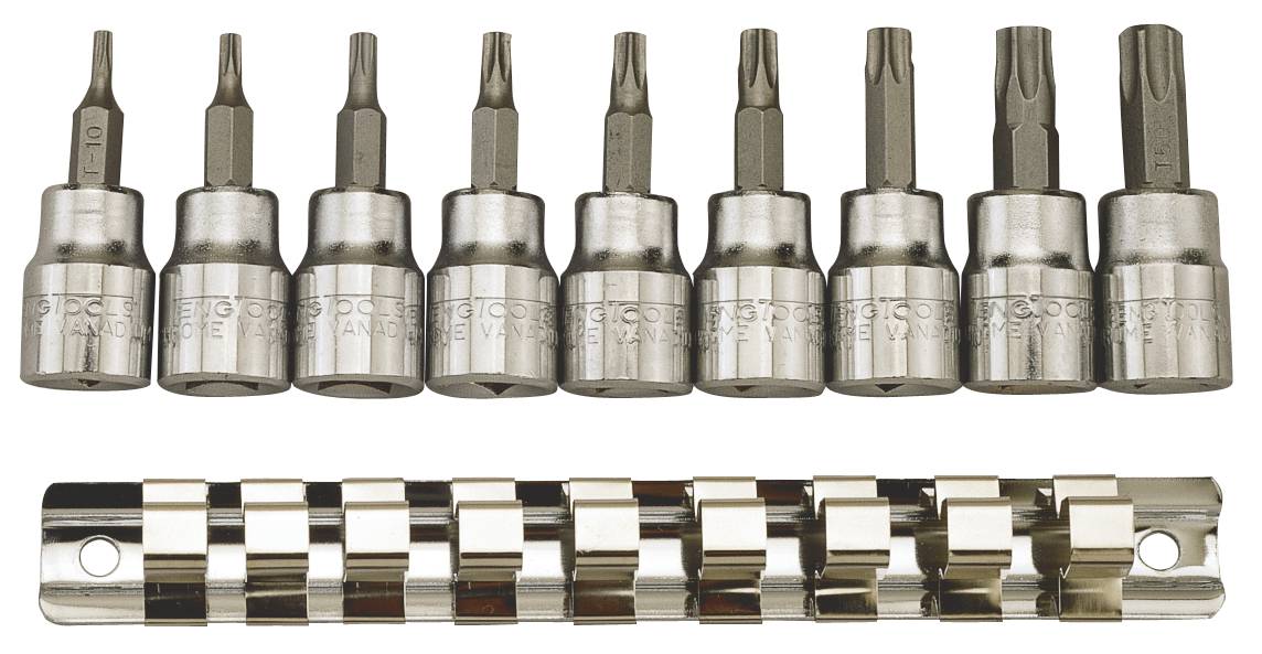 TPX-hylsor i sats. Med 3/8" fyrkantsfäste. Teng Tools M3813TXP