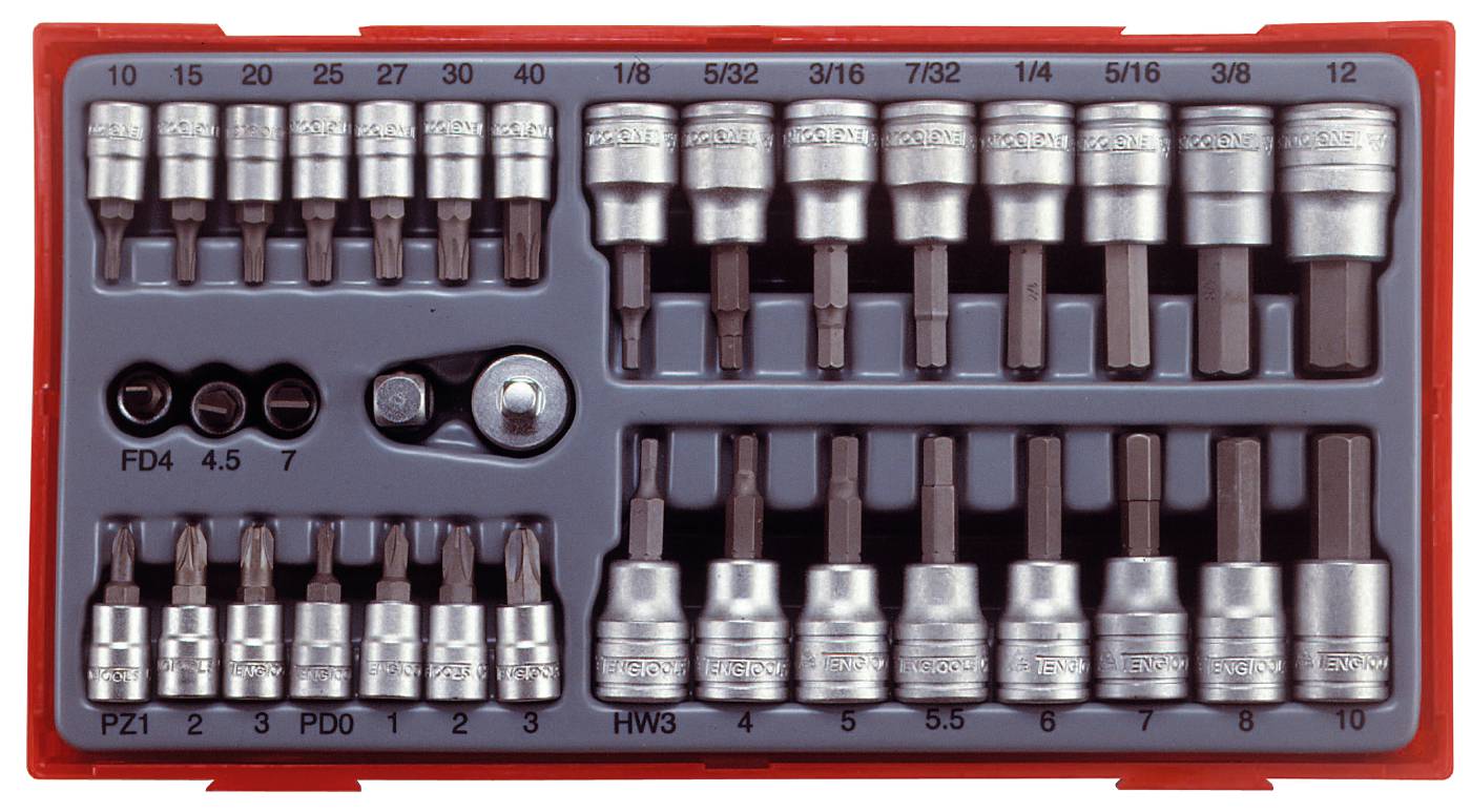 35 delars Hylsbitssats med 1/4'' och 3/8'' fyrkantsfäste Teng Tools TTBS35