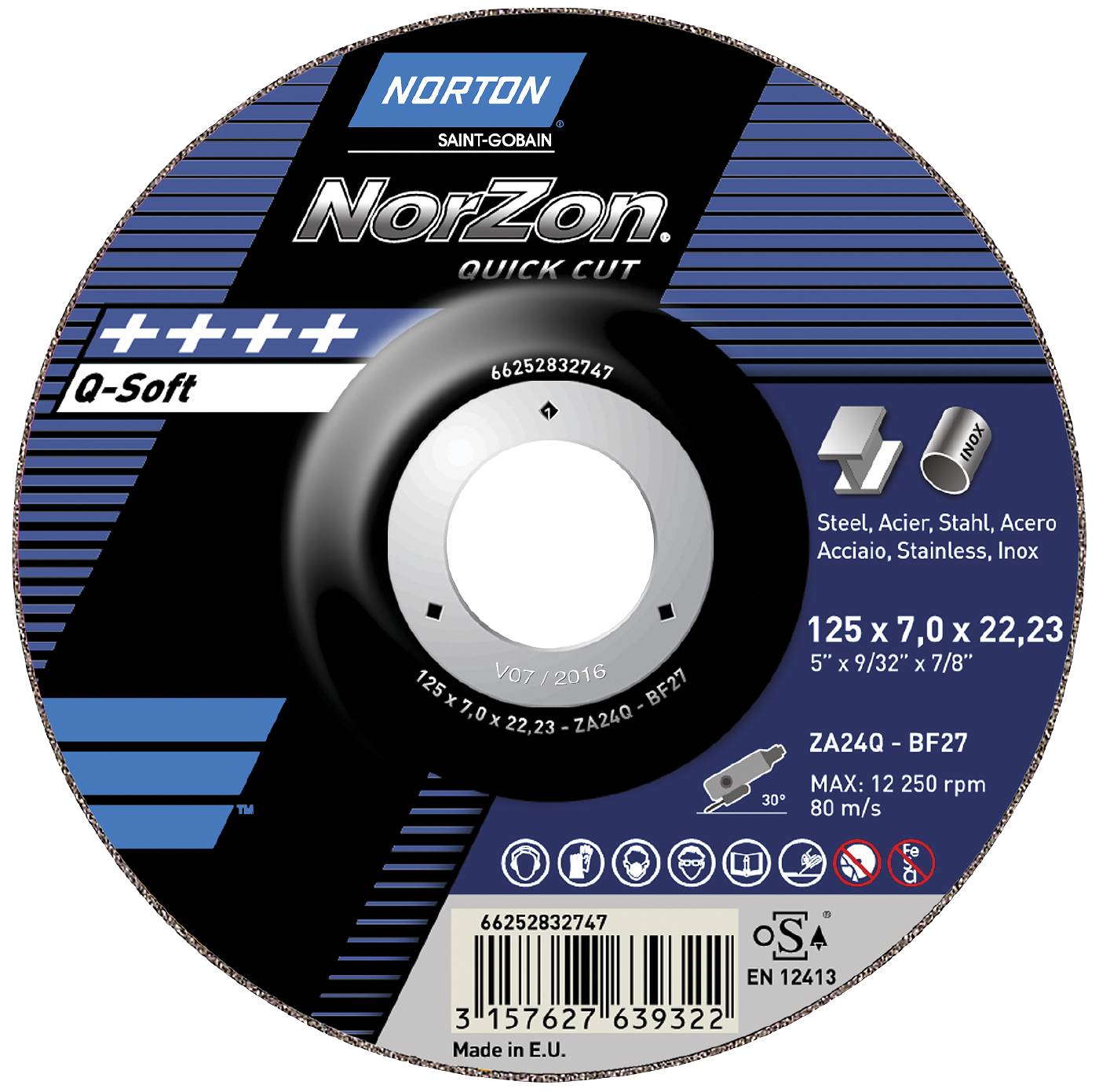 Depressed centre wheel for angle grinders Norton Norzon Quick Cut