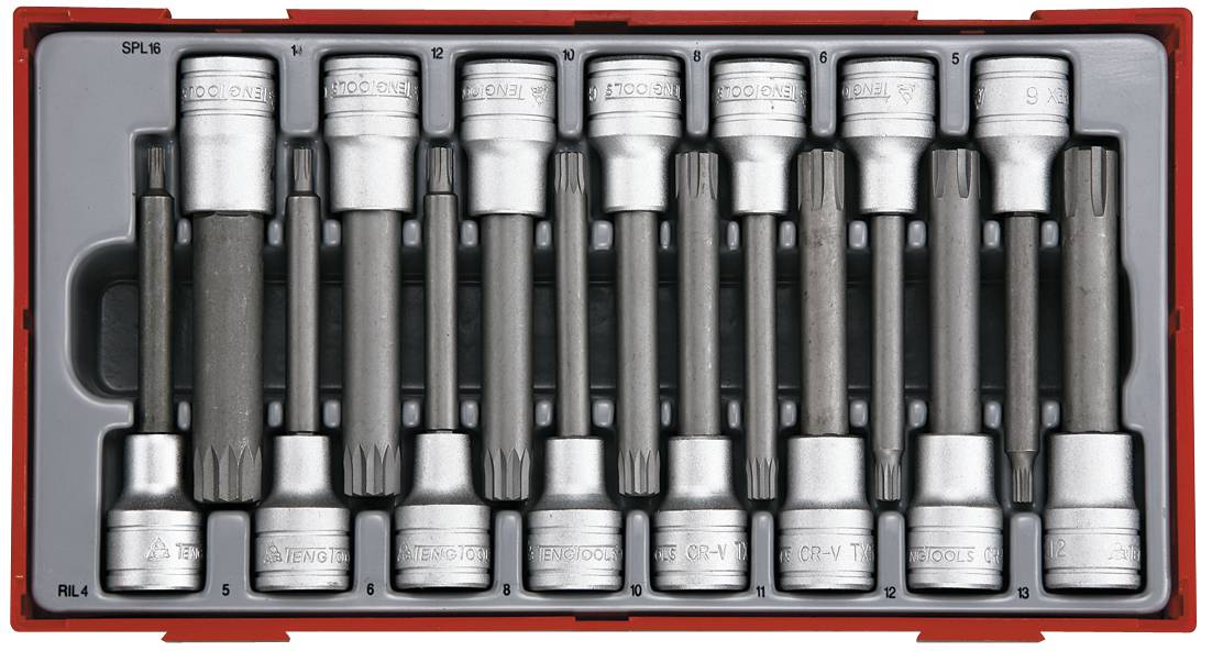 15 piece Bit socket set for Ribe and XZN heads, 1/2'' square drive Teng Tools TTRS15