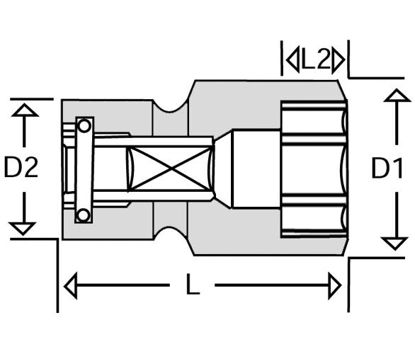 Sleeve drive" Impact socket. With 3/8" square drive and guide on the axle. Action 43 mm