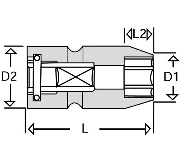 Sleeve drive" Impact socket. With 1/2" square drive and guide on the axle. Action 52 mm