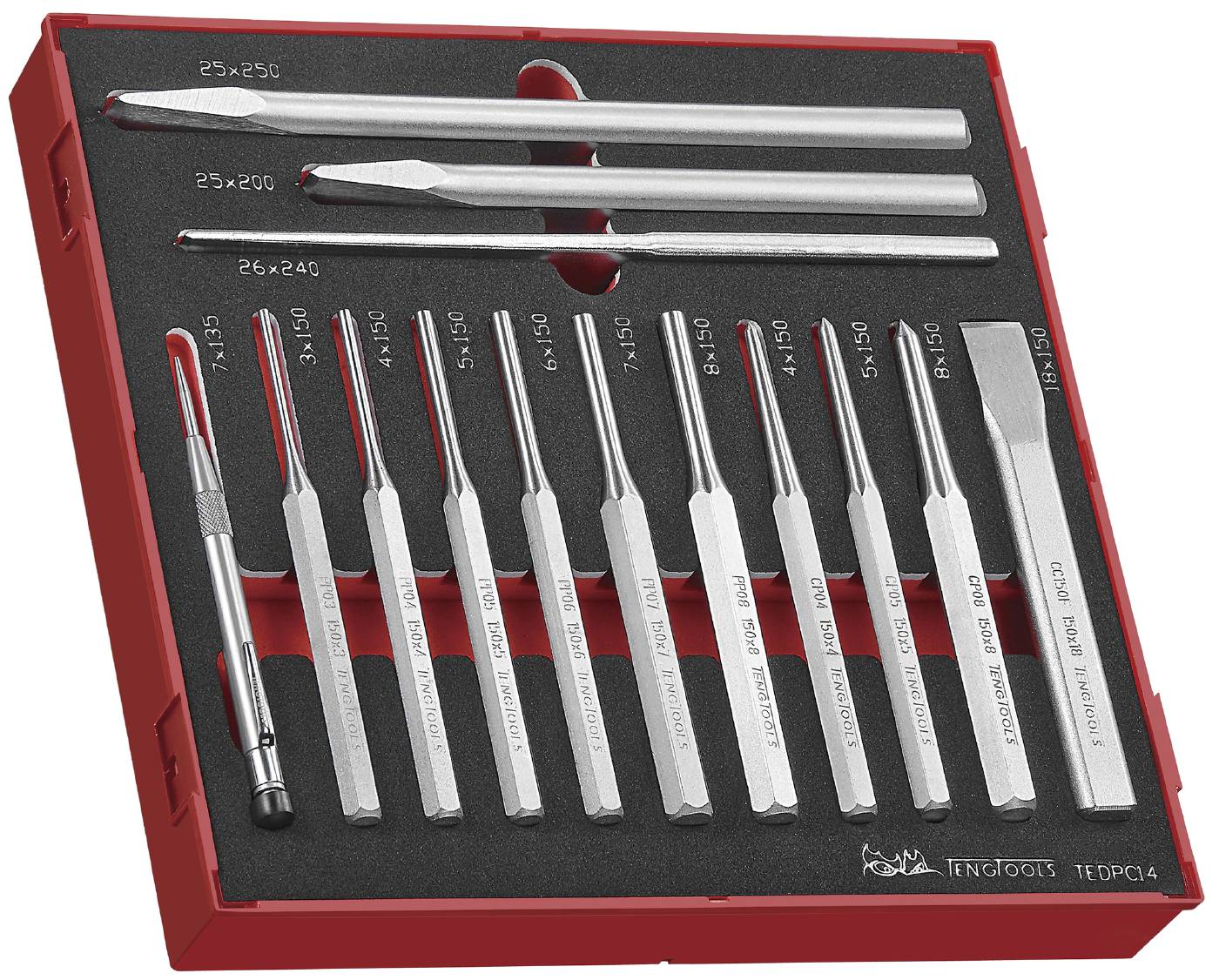 14 piece Punch/cold chisel set. Teng Tools TEDPC14