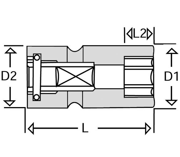 Sleeve drive" Impact socket. With 3/4" square drive and guide on the axle. Action