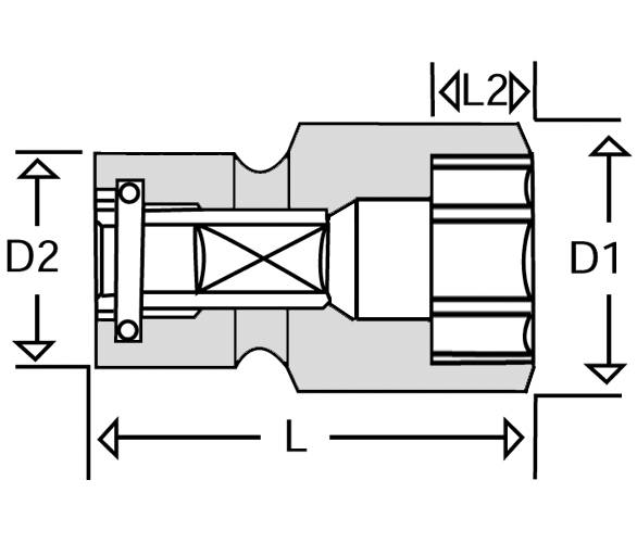 Sleeve drive" Impact socket. With 3/4" square drive and guide on the axle. Action