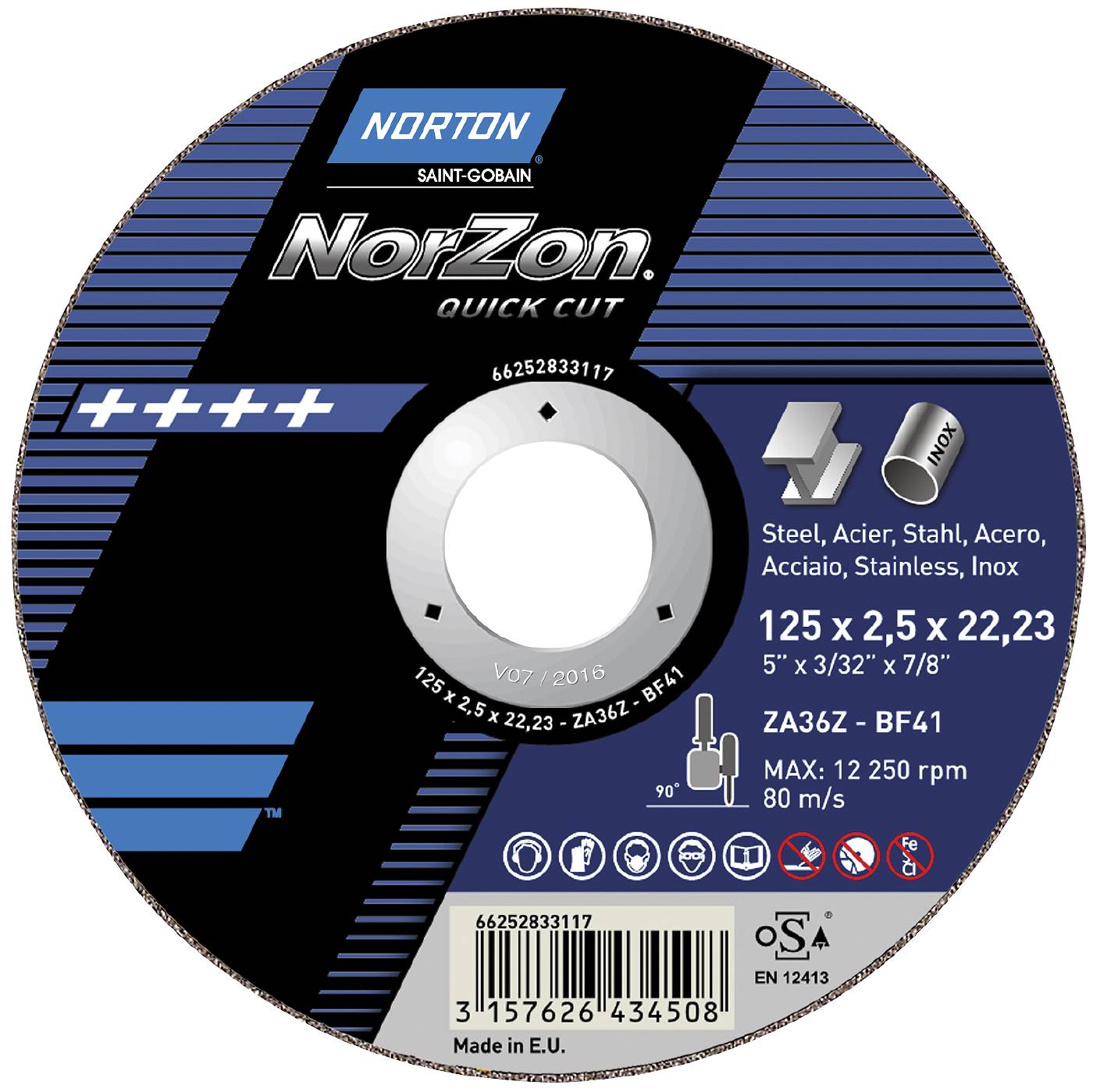 Cut-off wheel for angle grinders Norton Norzon Quick Cut