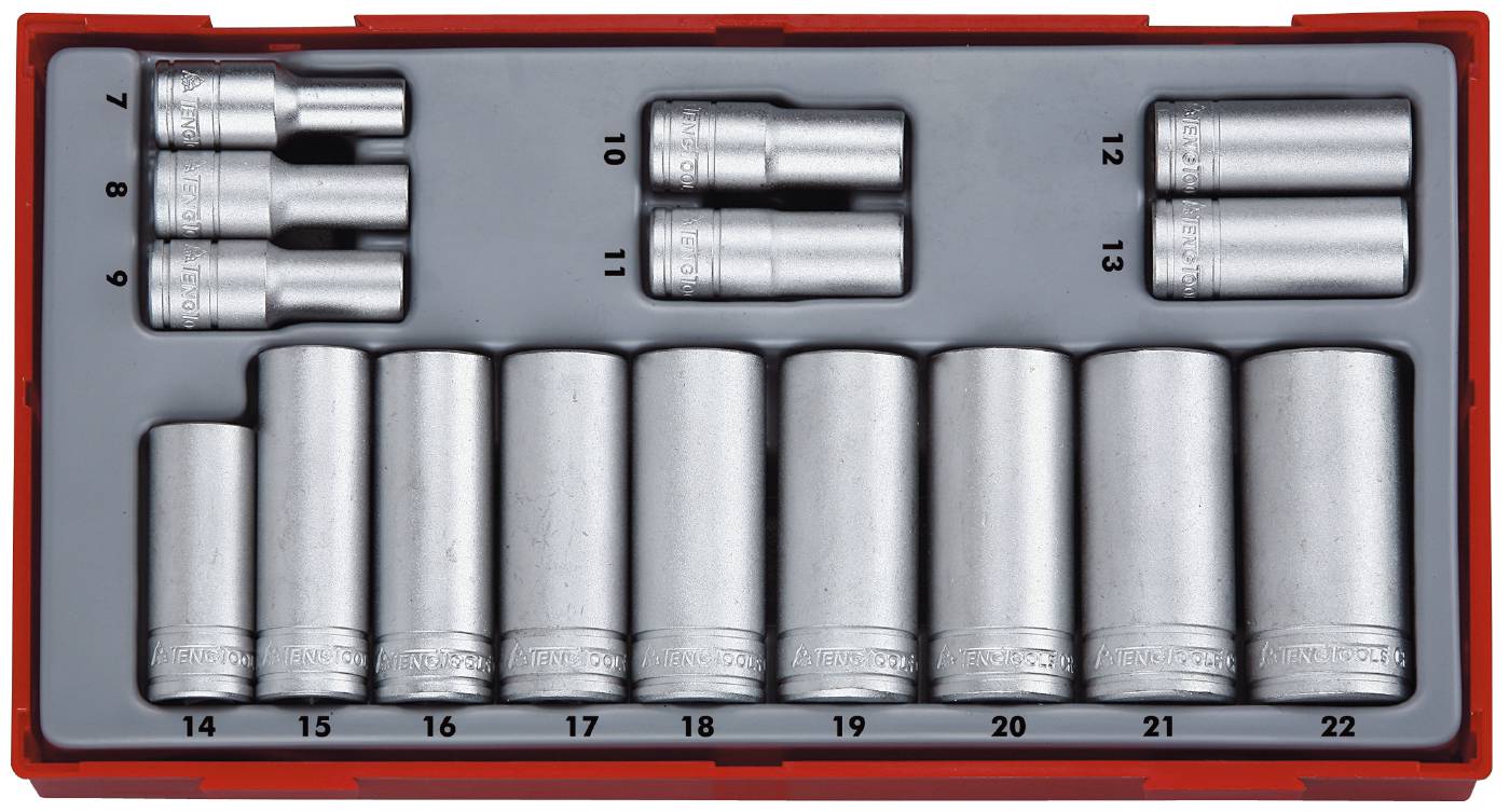 16 delars Hylssats med 3/8'' fyrkantsfäste Teng Tools TT3816