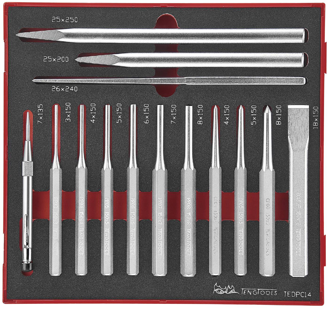 14 piece Punch/cold chisel set. Teng Tools TEDPC14