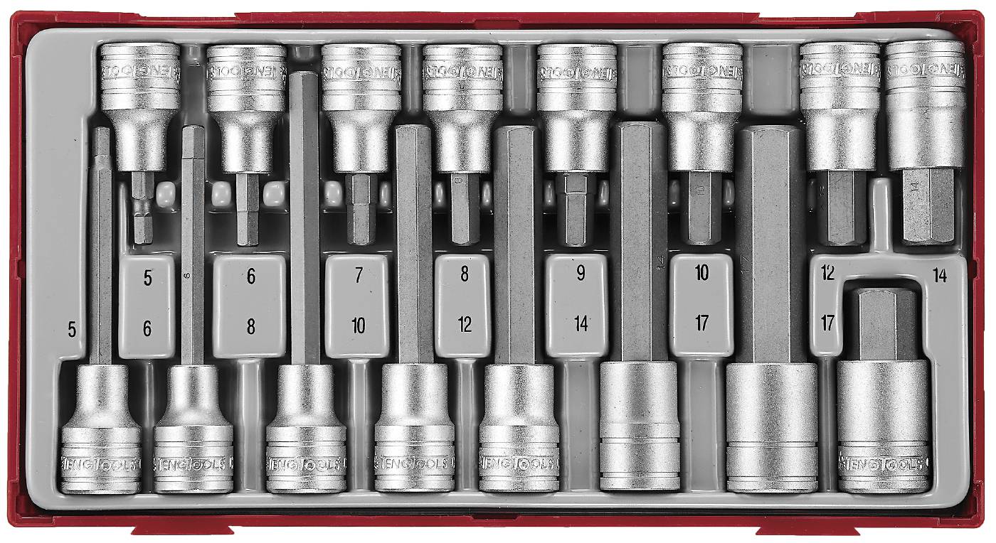 16 delars insex hylsbitssats. Med 1/2'' fyrkantsfäste. Teng Tools TTHEX16