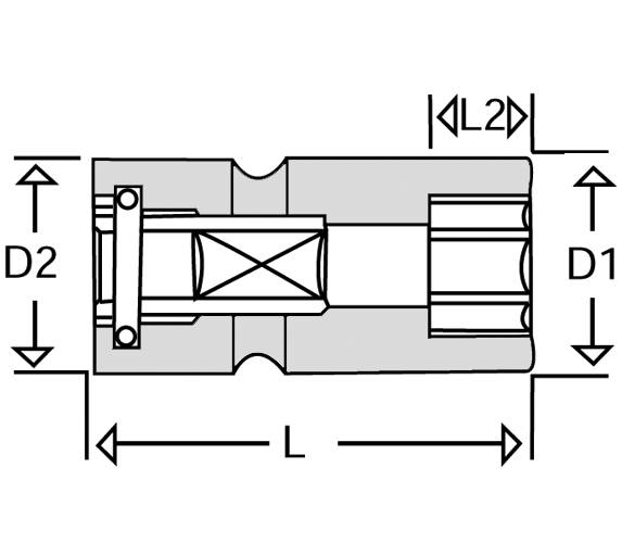 Sleeve drive" Impact socket. With 1/2" square drive and guide on the axle. Action 52 mm