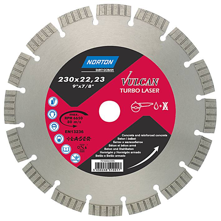 Diamond cut-off blade 230×22 Norton Vulcan Turbo Laser