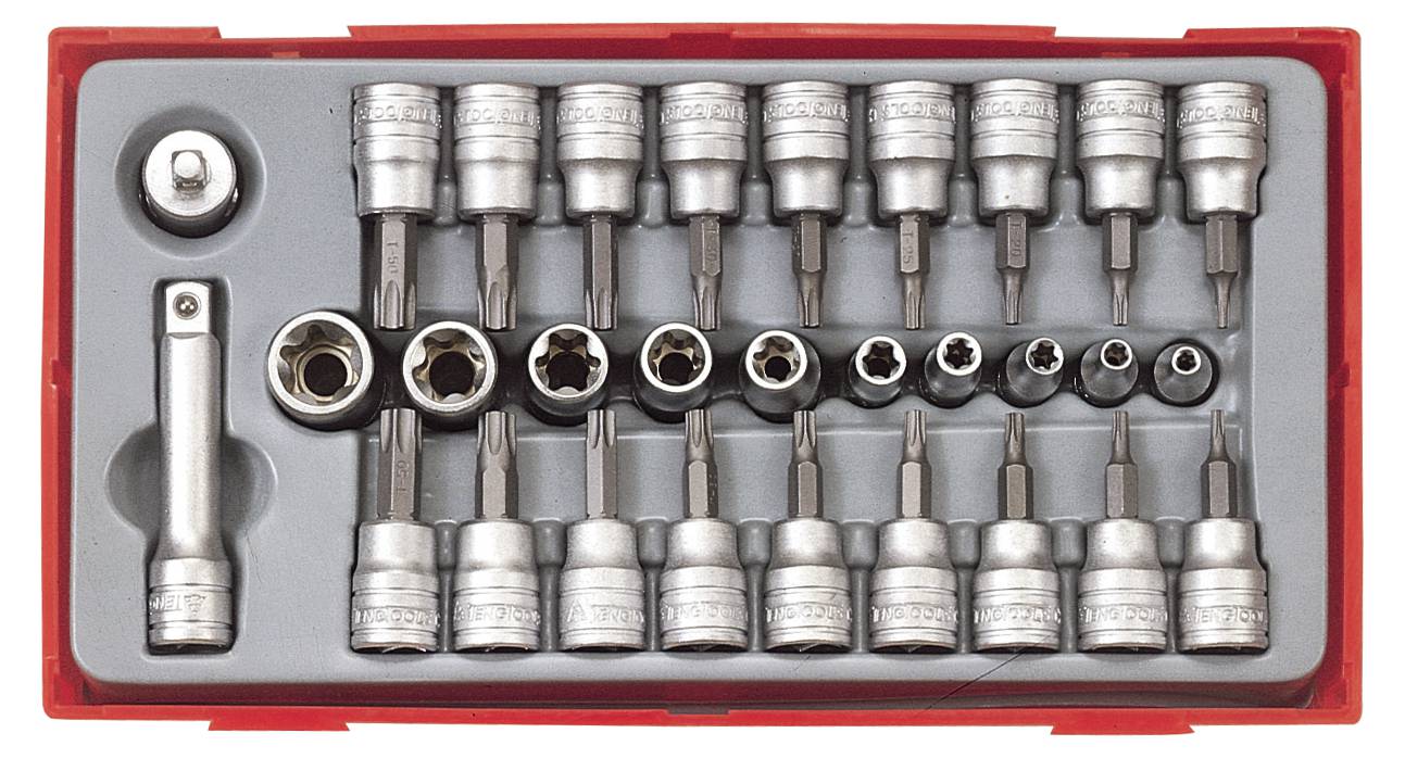 30 piece TX socket set with 1/4'' and 3/8'' square drive Teng Tools TTTX30